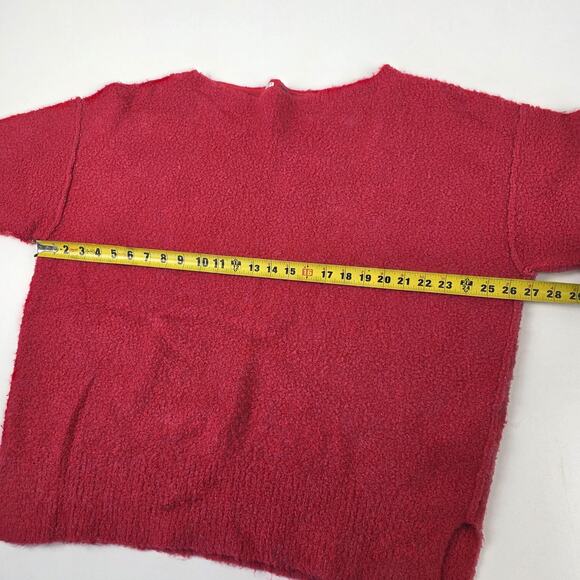 Free People Sweater Womens Small Red Boucle Knit Boat Neck Oversized Pullover - Picture 5 of 16